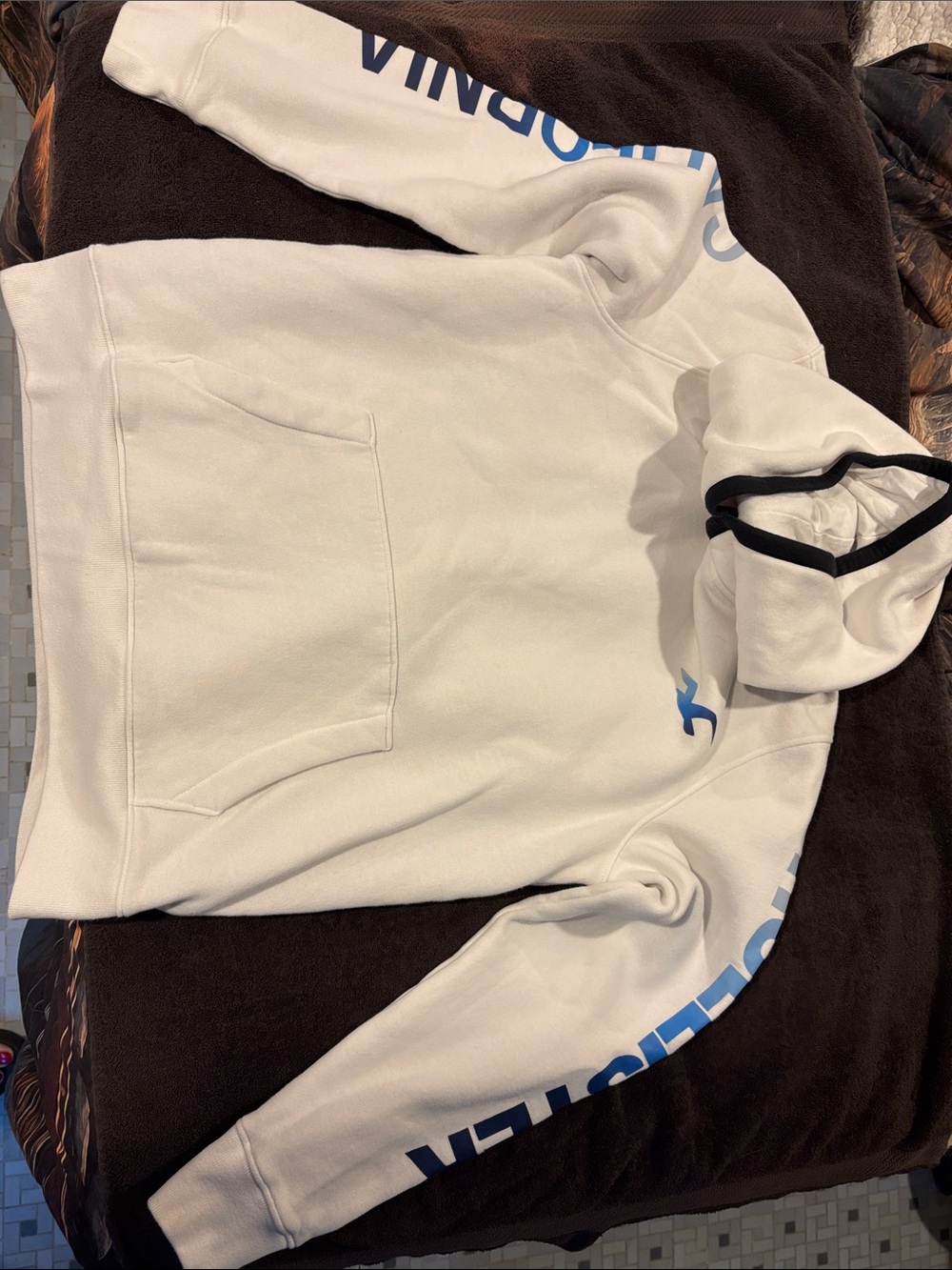 Hollister White Hooded Zip-Up with Blue Logo Accents